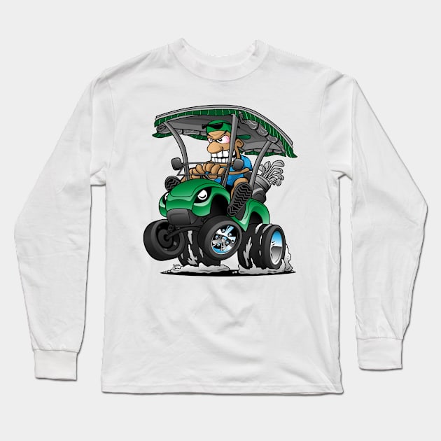 Funny Golf Cart Hotrod Golf Car Popping a Wheelie Cartoon Long Sleeve T-Shirt by hobrath